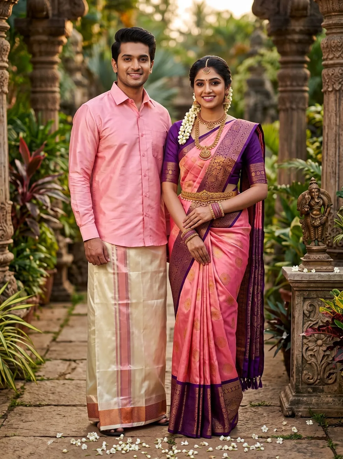 Blush Rose & Royal Plum Korvai Couple Combo